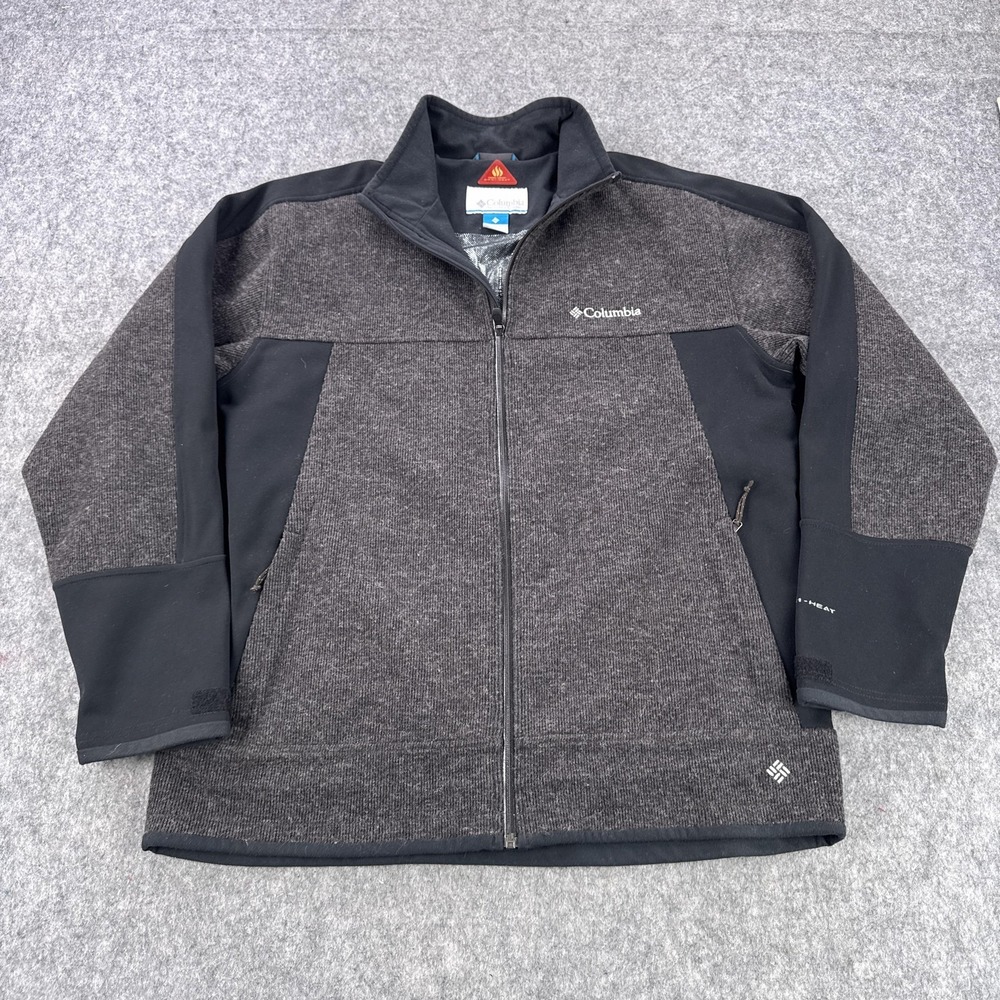 Columbia Jacket Mens Large Gray Black Omni-Heat Full Zip Softshell Wool Blend